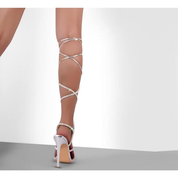 Richealnana Women's Rhinestone Strappy Sandals: Square Toe, Lace Up SZ 9.5 sHOES - Picture 4 of 7